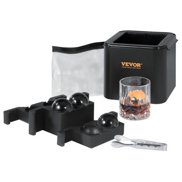 VEVOR Ice Ball Maker Black Round Silicon Ice Cube Ball Maker Tray 4 Large Sphere