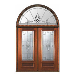 Pre-hung Transom Double Door 80 Mahogany Versailles 3/4 Lite Glass - Front Doors
