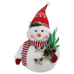 Northlight Seasonal - 20" Alpine Chic Sparkling Snowman with Nordic Style Santa Hat Decoration - From the Alpine Chic Collection | This chubby little snowman is fully prepared for the Christmas season to begin | Features sparkling body and head with soft arms that finish with red mittens over the hands | Frosted pine sprigs | pine cones | and berries accent the hat and are held in one of the arms | Flexible wire in hat allows for it to be positioned to your liking | For indoor use only | Dimensions: 20"H x 16"W x 11"D | Material(s): foam/fabric/faux fur/polyfil/wire