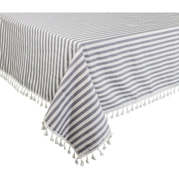 Modern Tassel Cotton Blend Tablecloth, Striped Gray, 55x55