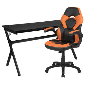 Modern Desk & Padded Chair, Rectangular Top With Removable Mouse Pad, Orange