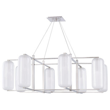 Pebble 8 Light Chandelier, Polished Nickel Finish, Frosted Glass