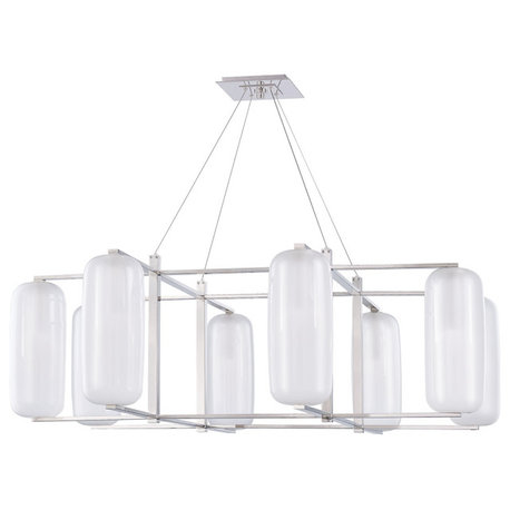 Pebble 8 Light Chandelier, Polished Nickel Finish, Frosted Glass