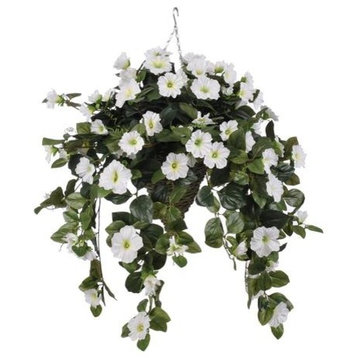 Artificial White Petunia in Beehive Basket