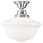 Hudson Valley Lighting - Edison Collection, One Light 15-inch Semi Flush, Satin Nickel Finish - Mouth blown schoolhouse glass and vintage cast socket holders signal the style and quality of classic American design. Our Edison collection restores the prized optic properties of heritage-crafted fixtures to your inspired d_cor.