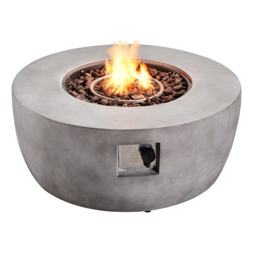 Outdoor Round Gas Fire Pit Concrete Base Gray