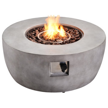 Outdoor Round Gas Fire Pit Concrete Base Gray