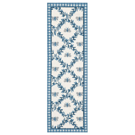 Safavieh Chelsea Collection HK55 Rug, Ivory/Blue, 2'6"x8'