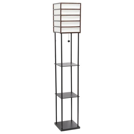 Lalia Home Metal 1 Light Etagere Shelving Floor Lamp in Black with Cream Shade