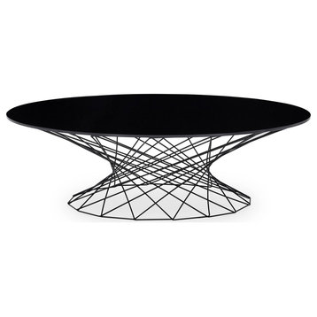 Stratos Coffee Table Opaque Black Tempered Glass Top Black Stainless Steel Base
