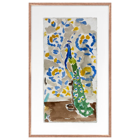 Blue Peacock Fine Art Print, Walnut, 24"x15"