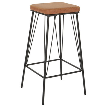 Mayson 30" Barstool in Sand Brown Fabric with Industrial Steel Metal Base 2 Pack