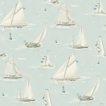 Leeward Aqua Sailboat Wallpaper Sample