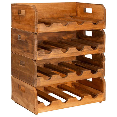 vidaXL Wine Rack 4 pcs, Wine Bottle Holder for 16 Bottles, Solid Reclaimed Wood