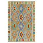 Bareens Designer Rugs - Southwestern Turkish Kilim Lloyd Hand-Woven Wool Rug - 5'1'' x 6'7'' - Elevate the elegance of your home with this stunning hand-woven tribal Kilim wool rug. Meticulously crafted on a loom by the Nomad Turkman people using hand-spun wool and 100% natural vegetable dyes, these rugs are recognized for their repetitive geometric patterns, incorporating naturalistic floral and traditional designs. The contemporary fashion palette results in bold, sharp patterns that are incredibly versatile, as the pattern is the same on both sides. These reversible rugs feature a lighter shade on one side and brighter colors on the other, providing versatility according to preference. These unique rugs are made by knotting short strands of different colors onto the warps and securing them by tightly pressing the wefts. The designs are created by interweaving the various colored wefts and warps. Kilims are known for their exceptional durability and versatility, making them truly unique rugs.  Product Details    Rug Size: 5'1'' x 6'7''  Material: 100% Wool  Style: Kilim, Flat Weave, Dhurrie, Turkish, Southwestern, Rustic, Tribal  Colors: Purple, Beige  Weave Type: Hand-Woven, Handmade  Pile Height: Less than 0.25 inch