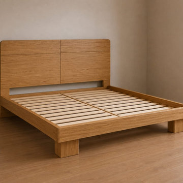 Modern Platform Bed | Low Profile Japandi Scandinavian Solid Teak Wood Bed
