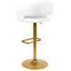White Vinyl Adjustable Barstool with Rounded Mid-Back and Gold Base