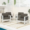 Crested Bay Outdoor Aluminum Club Chairs with Cushions, Silver + Gray, Fabric Cushion, Set of 4