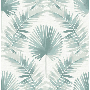 Calla Teal Painted Palm Wallpaper Bolt