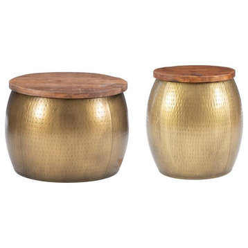Home Square 2-Piece Set with Drum Table and Drum Side Table in Gold