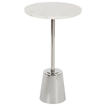 Tira Round Side Table, Silver/White 14x14x24