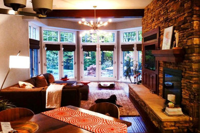 Example of a minimalist family room design in Cleveland
