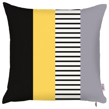 18" X 18" Black and Yellow Polyester Pillow Cover