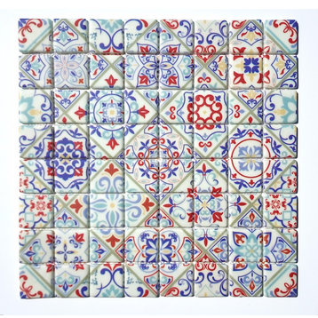 Glass Mosaic Tile Sheet Giglio Square 1.5" Multicolor Large Pattern
