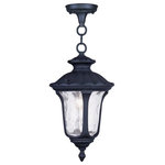 Livex Lighting - Oxford Outdoor Chain-Hang Light, Black - From the Oxford outdoor lantern collection, this traditional design will add curb appeal to any home. It features a handsome, antique-style hanging plate and decorative arm. clear water glass cast an appealing light and lends to its vintage charm. Wall plate, arm and other details are all in a black finish.