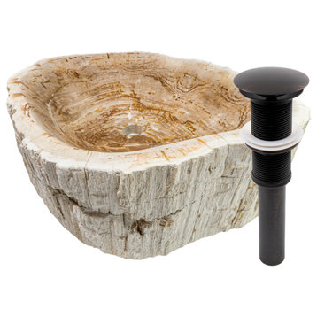 Fossil Wood Vessel Sink and Drain, Oil Rubbed Bronze