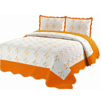 Reversible Embroidery Quilt Set, Orange, King