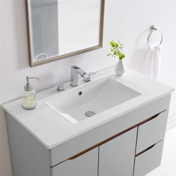 Modway Cayman 36" x 18" Basin Modern Ceramic Bathroom Sink in White