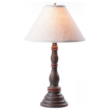 Wood Table Lamp With Punched Linen Shade USA Handmade Davenport, Espresso