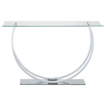 Contemporary U Shape Glass Tabletop Sofa Table, Silver