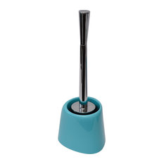 Bath Free Standing Toilet Bowl Brush With Holder Solid Color, Aqua Blue