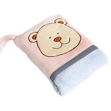 Pink Bear Fleece Throw Blanket Pillow Cushion / Travel Pillow (28.3"-35.1")