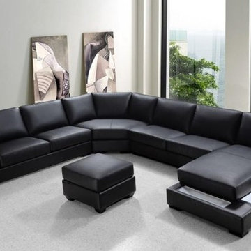 Modern Black Bonded Sectional Sofa with Ottoman