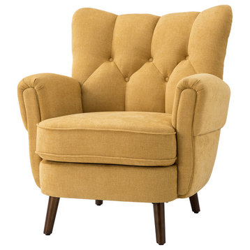Mid Century Upholstered Club Chair with Wingback&Button-tufted Design, Mustard
