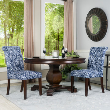 Crawford & Burke Set of Two Blue and White Linen Tufted Parsons Chairs