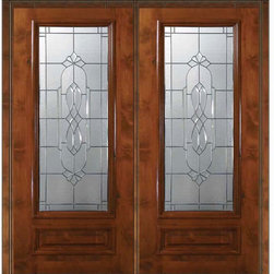 Prehung Entry Double Door 80 Alder Kensington 1 Panel 3/4 Lite Glass - Front Doors