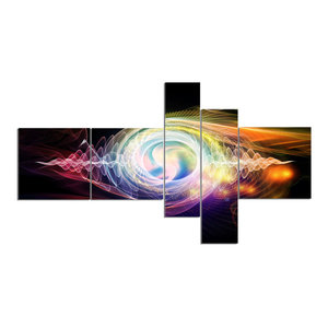 Large Abstract Glossy Metal Wall Art,Black,60x32 Designart MT14164-373 Bright Wave Particle in Air on Black