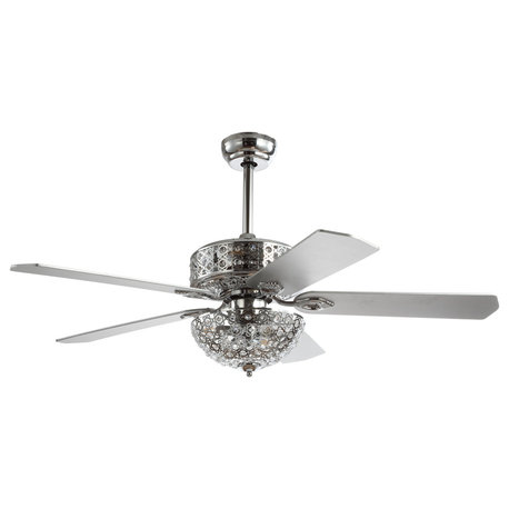 Zara 52" Filigree 6-Light Metal and Wood LED Ceiling Fan, Chrome