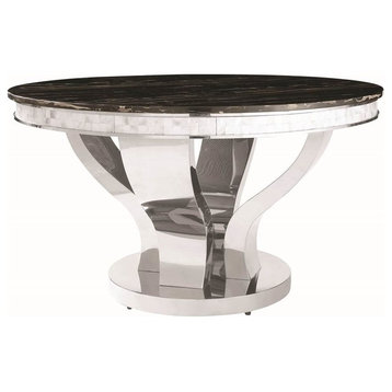 Coaster Furniture Anchorage Faux Marble Round Dining Table in Silver 107891