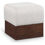 Meridian Furniture - Havre Upholstered Ottoman, Beige, Velour Fur Fabric, Walnut Finish - Effortlessly chic, the Havre beige velour fur fabric upholstered ottoman adds a luxurious and modern touch to any room. Wrapped in sumptuous velour fur fabric, this ottoman offers an ultra-soft feel and a sleek look with its rich brown walnut wooden base. Its compact yet plush design makes it a versatile piece-ideal as a footrest, extra seating, or a stylish accent.