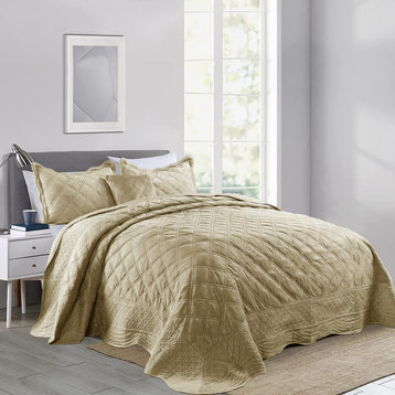 Supersoft Microplush Quilted 4-Piece Bed Spread Set, Taupe, Queen
