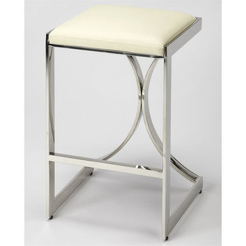 Beaumont Lane 24" Faux Leather Counter Stool in Ivory and Silver
