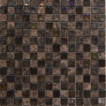 12"x12" Glass and Stone Mosaic Tile, Topaz, Square, Set of 5