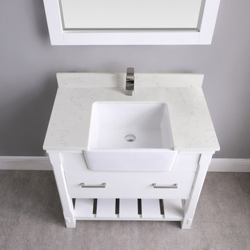 Georgia 36" Single Bathroom Vanity Set in White and Composite Carrara White Ston