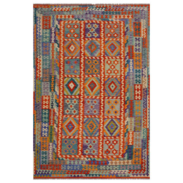 Abstract Turkish Kilim Azucena Rust/Blue Wool Rug - 6'11'' x 10'1''