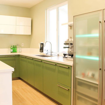 Green and White Modern Kitchen in Sylmar